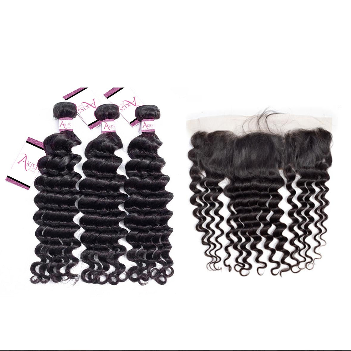 Loose Deep Wave Bundles with Frontal Human Virgin Hair Unprocessed / AKISS BEAUTY