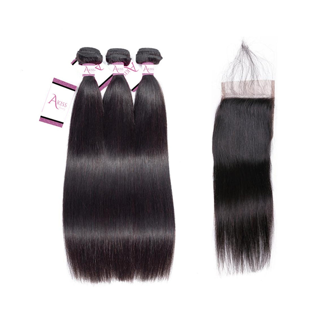 Straight Hair Bundles with Closure | 100% Human Virgin Hair β AKISS BEAUTY