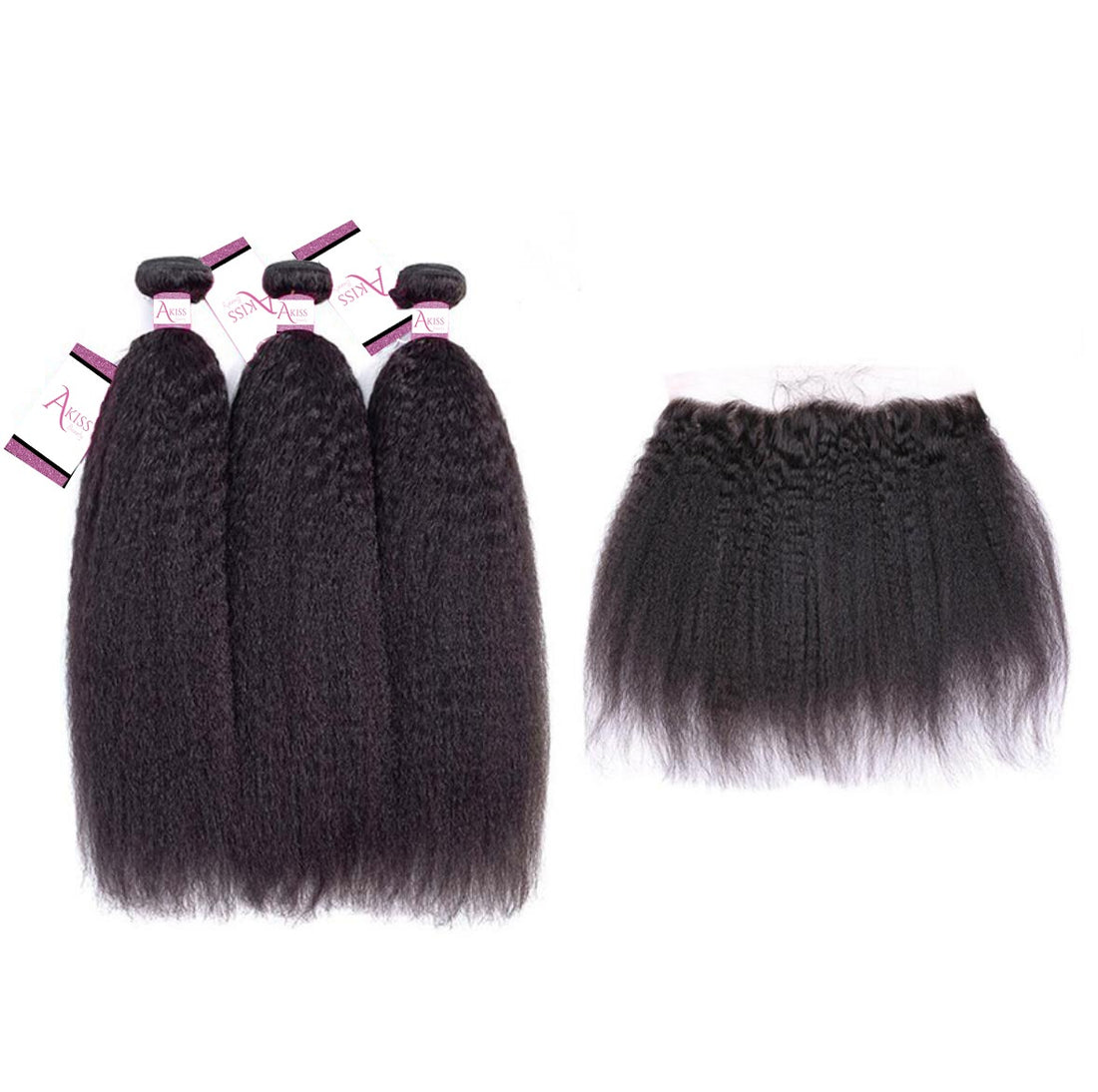 Kinky Straight Bundles with Frontal β 100% Virgin Human Hair / AKISS BEAUTY