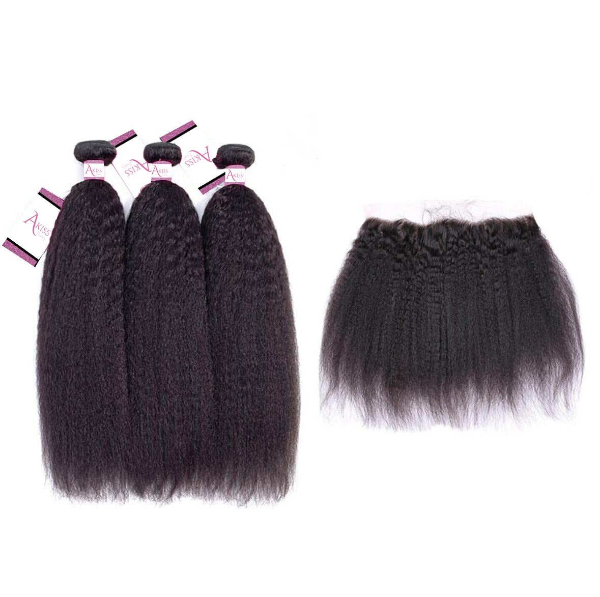 Kinky Straight Bundles with Frontal – 100% Virgin Human Hair / AKISS BEAUTY