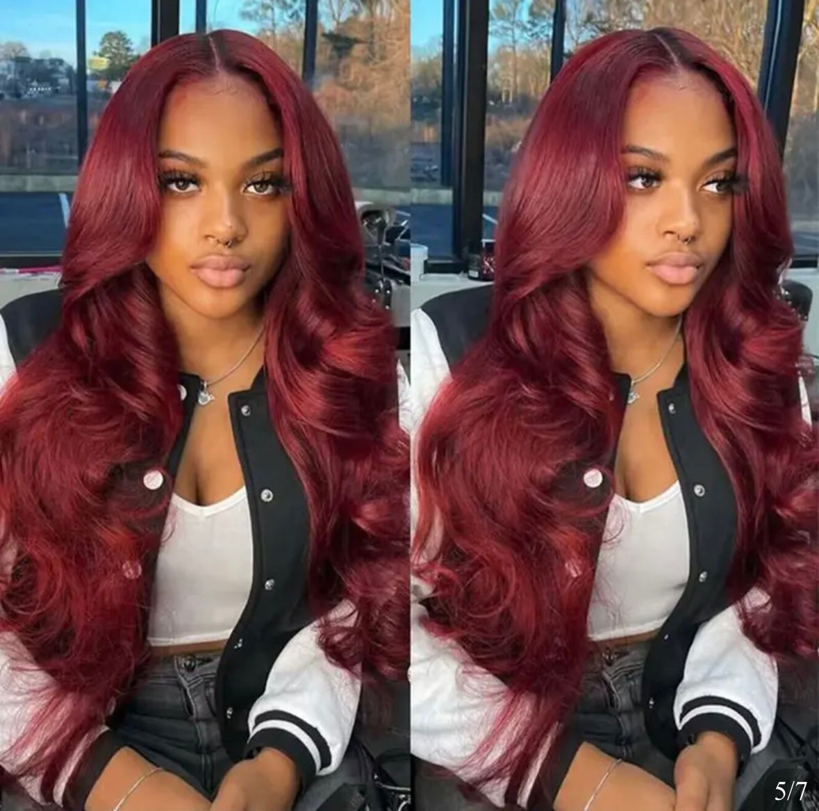 Perruque sans colle 99J bordeaux, ondulée, 100% cheveux naturels