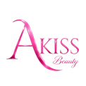 Pink 'AKISS Beauty' logo on a light pink background