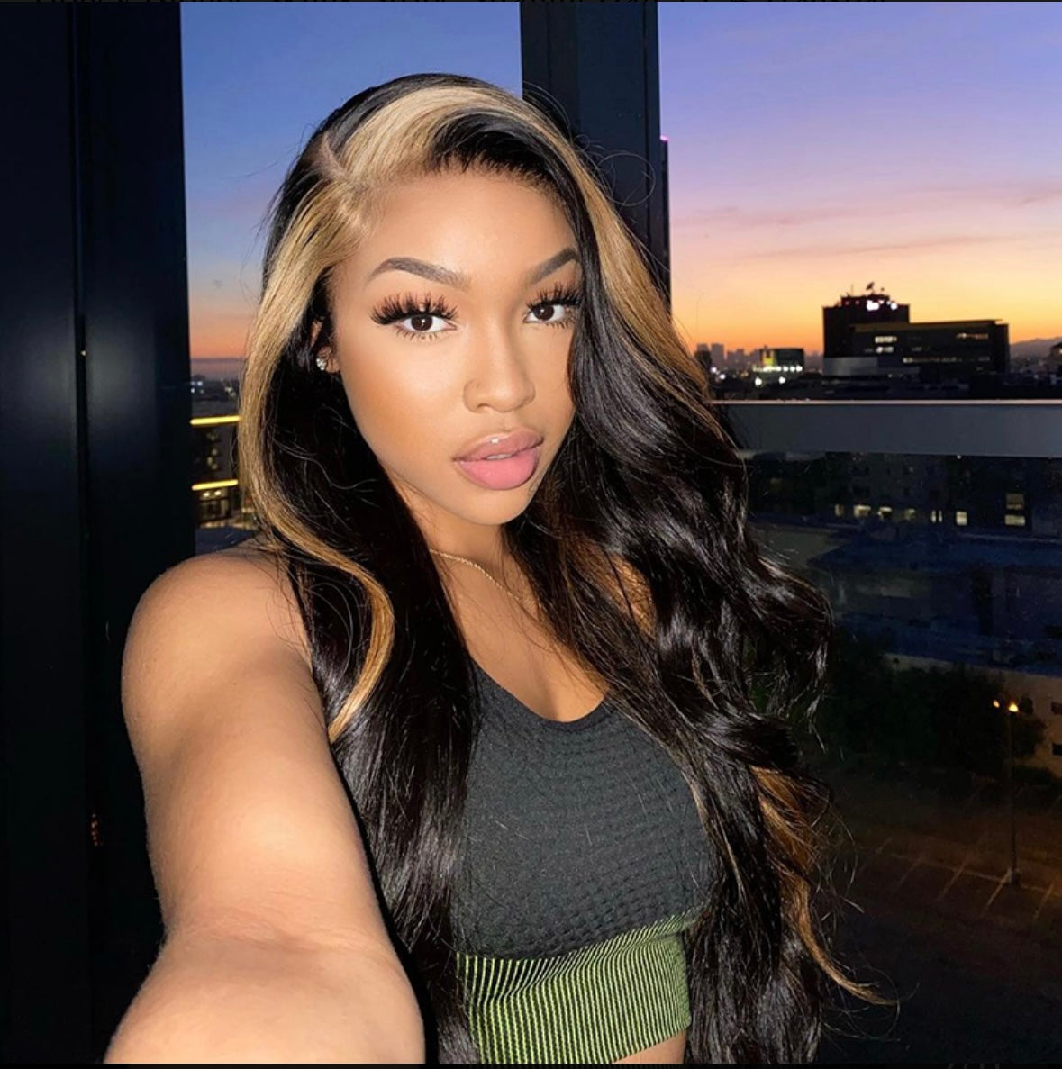 Honey Blonde Skunk Stripe Straight Hair 13x4 Full Frontal Wig | AKISS BEAUTY
