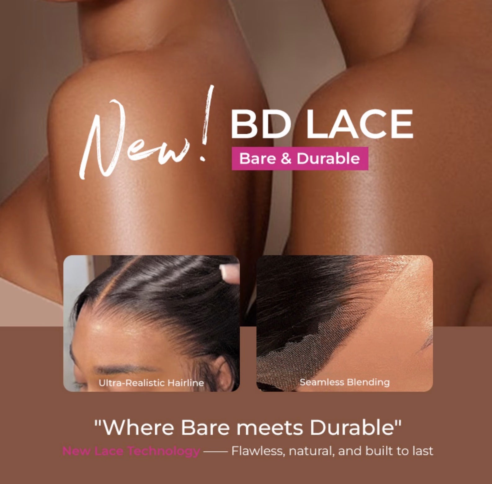 Advertisement for HD Lace hair product with close-up details on texture and blending.