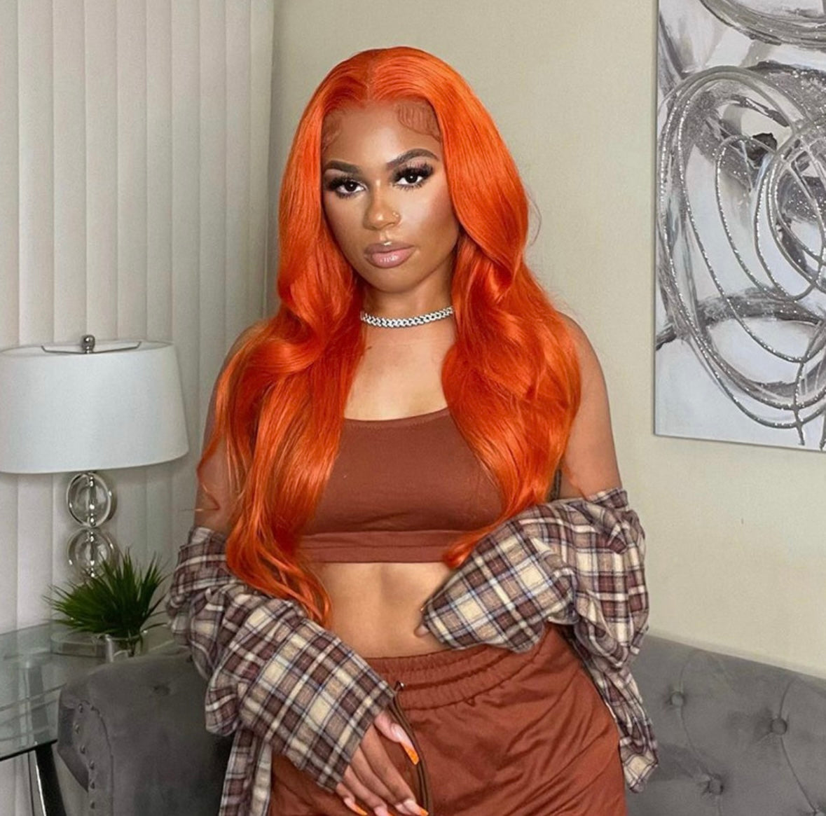 Pumpkin Orange Straight Lace Front Human Hair Wig | AKISS BEAUTY
