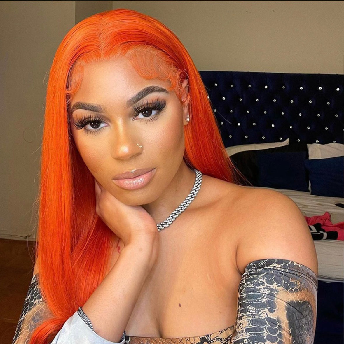 Pumpkin Orange Straight Lace Front Human Hair Wig | AKISS BEAUTY