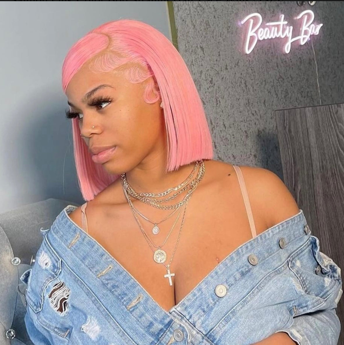 Salmon Pink Color Straight Bob Lace Wig | AKISS BEAUTY