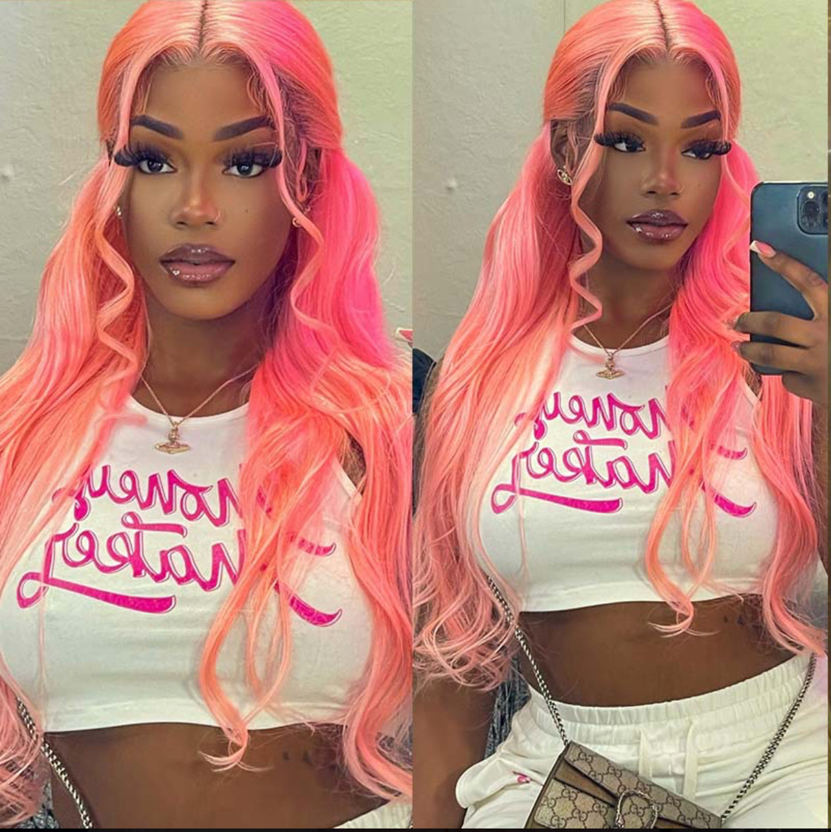 Salmon Pink Color 13x4 Lace Front Wig | AKISS BEAUTY