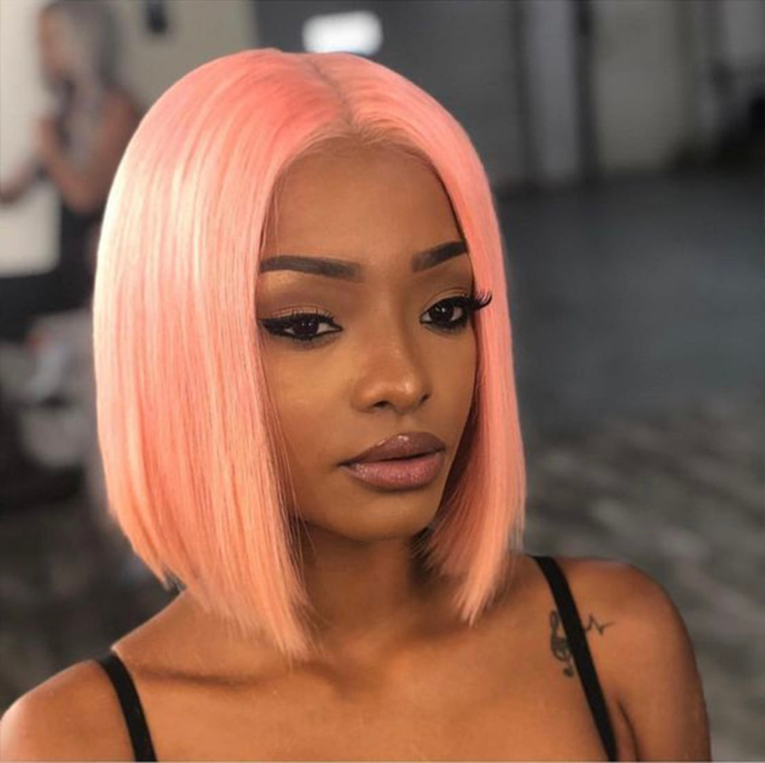 Salmon Pink Color Straight Bob Lace Wig | AKISS BEAUTY