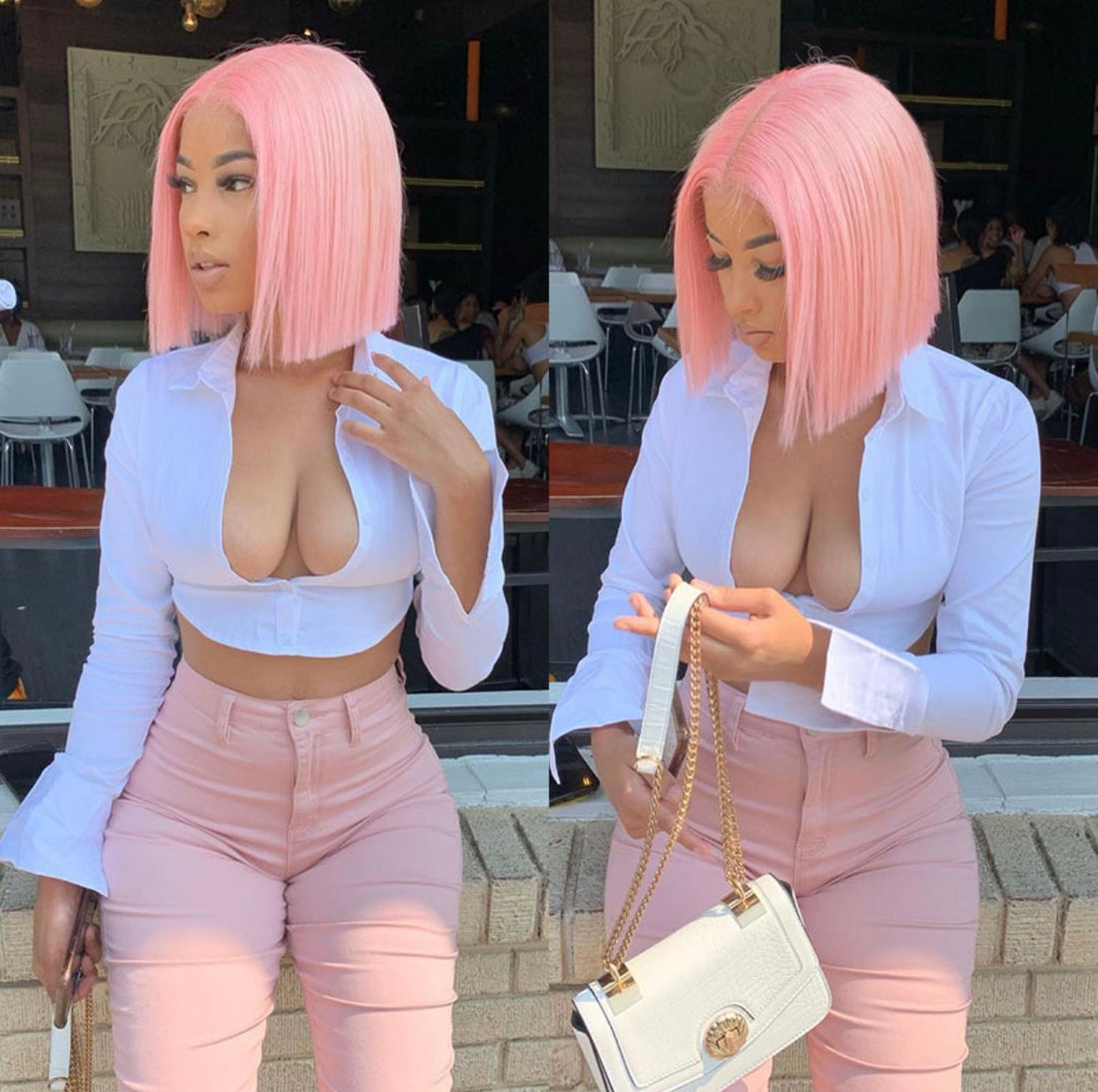 Salmon Pink Color Straight Bob Lace Wig | AKISS BEAUTY