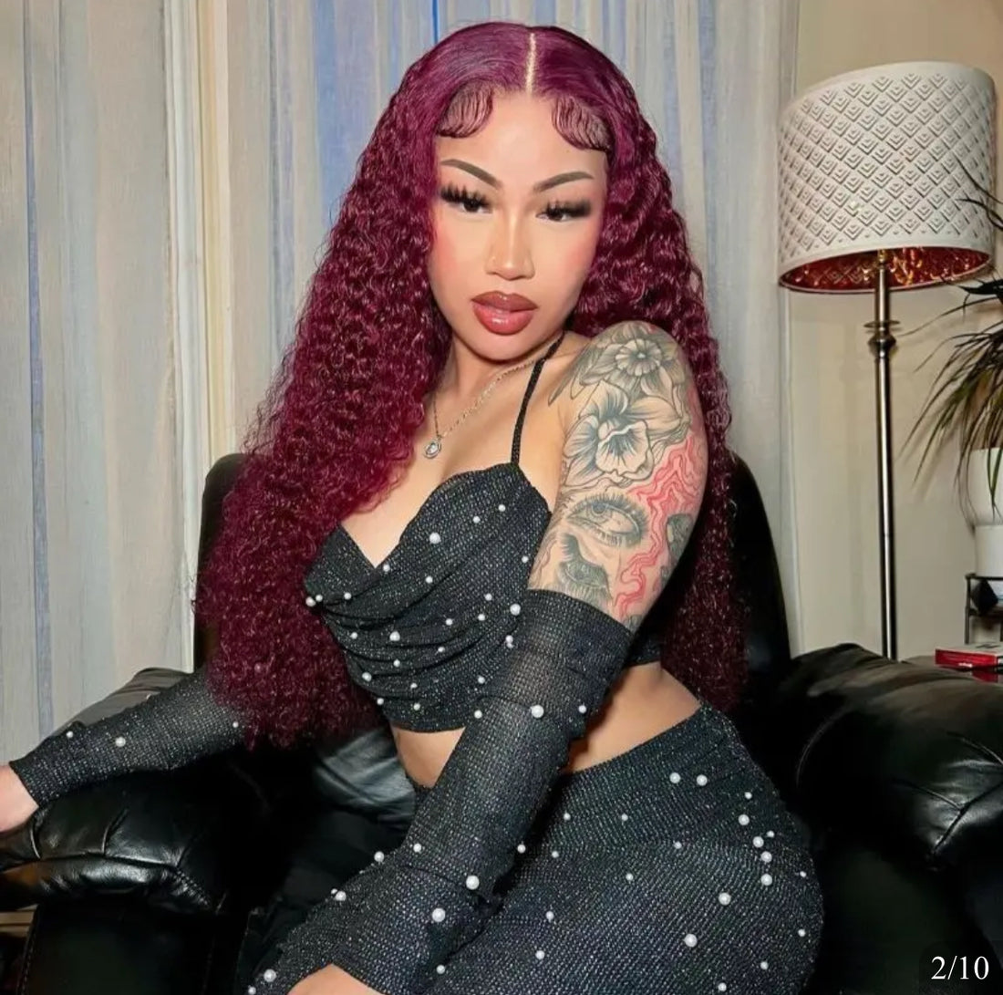 Water Wave 99J Burgundy Color Lace Front Wig