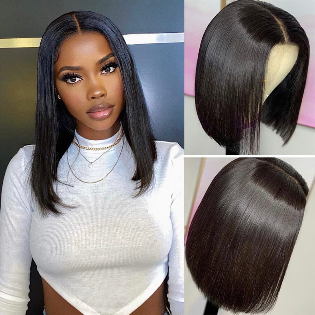 Silky Straight Bob Glueless Human Hair Wig