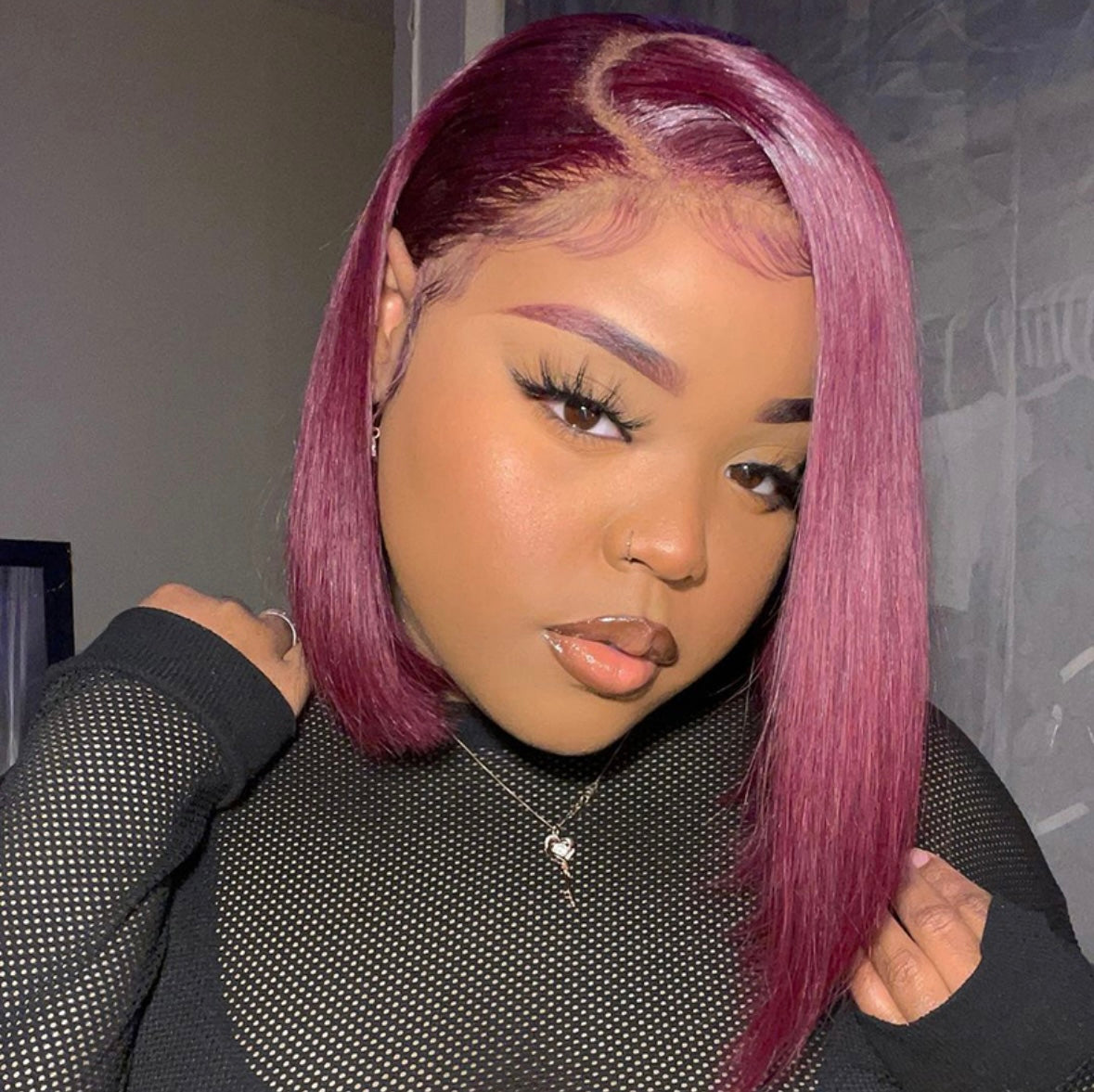Burgundy 99J Straight Bob Wig | 100% Human Hair Lace Wig – AKISS BEAUTY