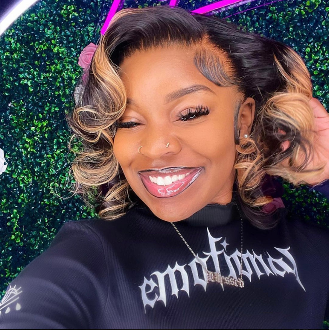 Ombre Honey Brown & Black Highlight Straight Bob Lace Human Hair Wig | AKISS BEAUTY