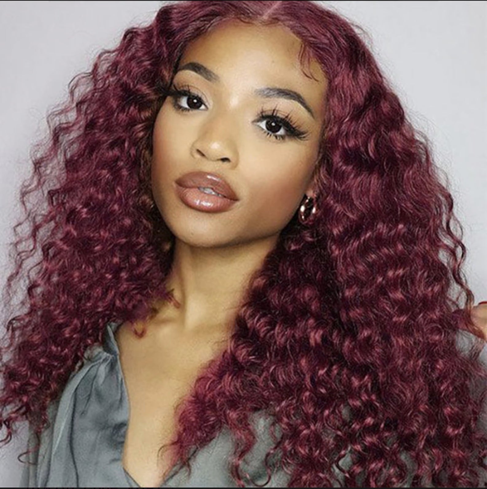 Perrque sans colle 99J bordeaux, coupe "Water Wave" – Cheveux 100% naturels