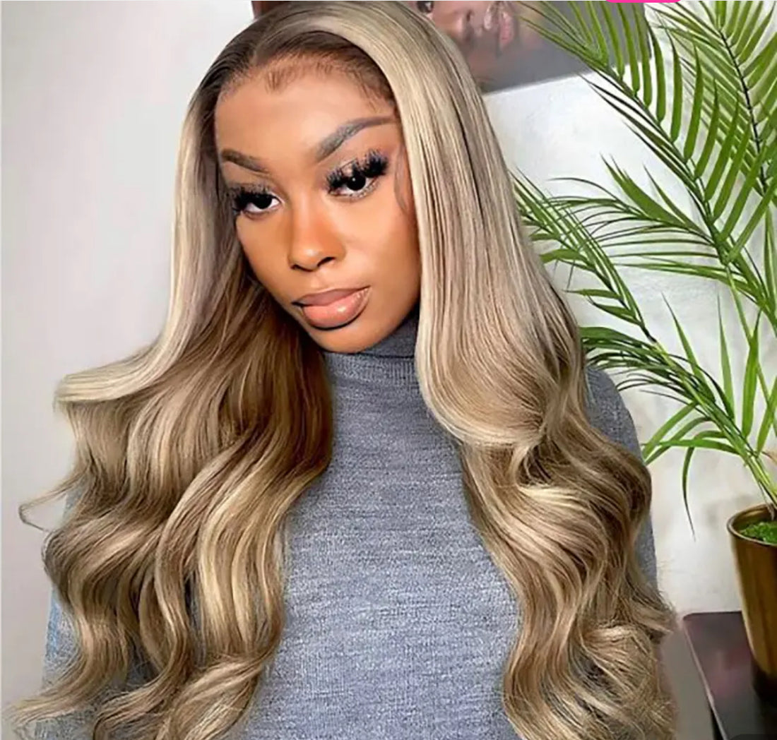 Ash Blonde Balayage Highlight Straight Lace Front Wig 13x4 | AKISS BEAUTY