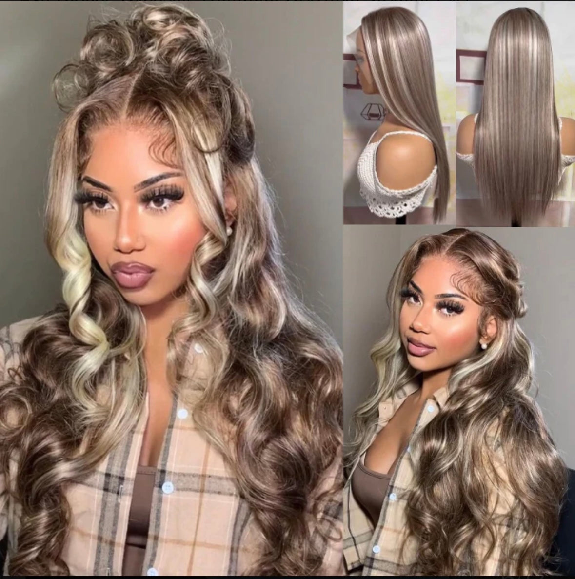 Ash Blonde Balayage Highlight Straight Lace Front Wig 13x4 | AKISS BEAUTY