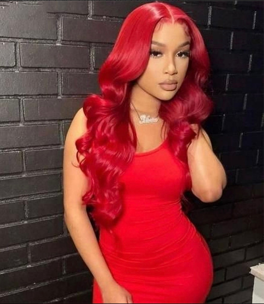 Red Color Straight Lace Front Wig | AKISS BEAUTY