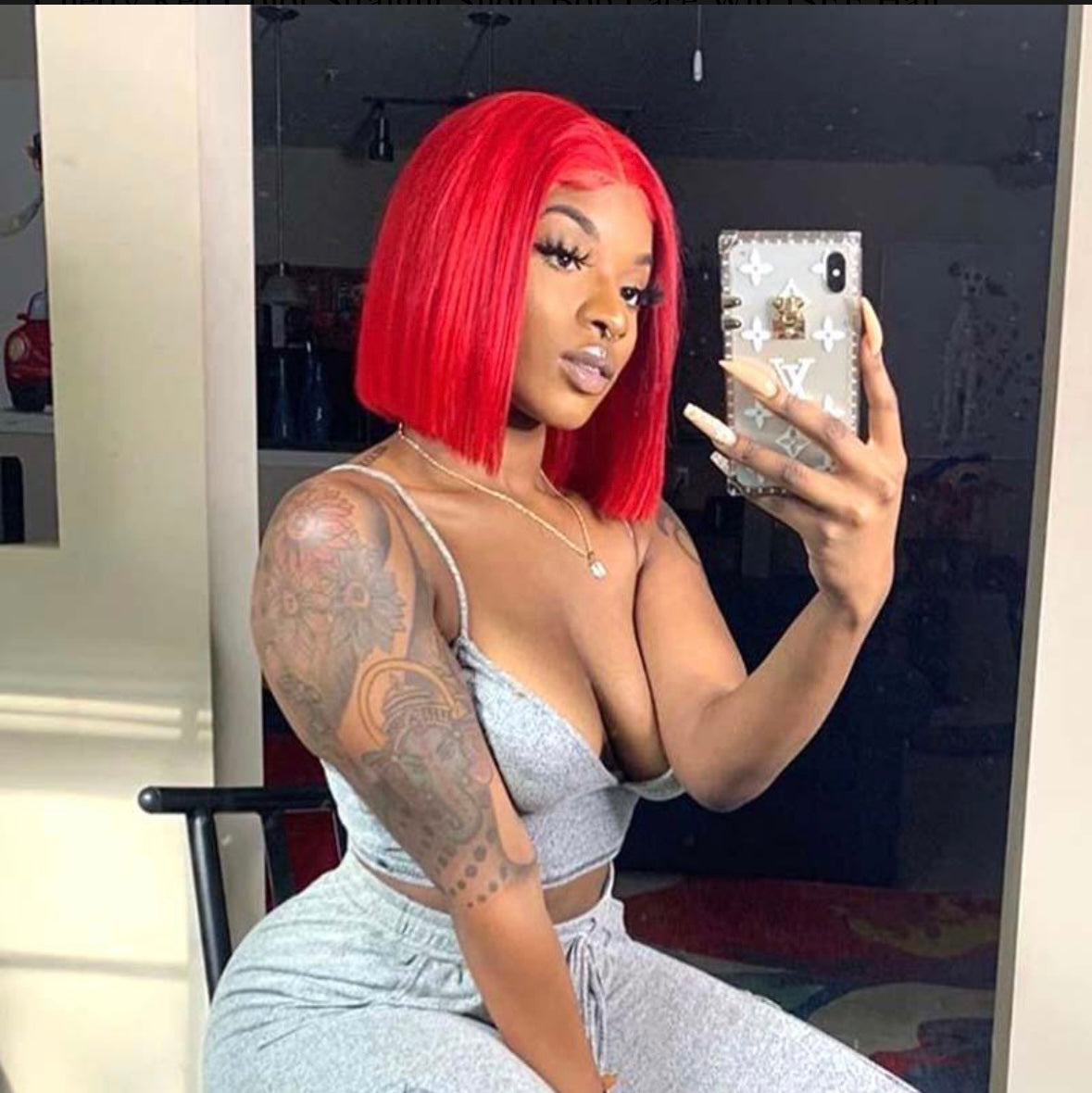 Cherry Red Straight Short Bob Lace Wig | AKISS BEAUTY