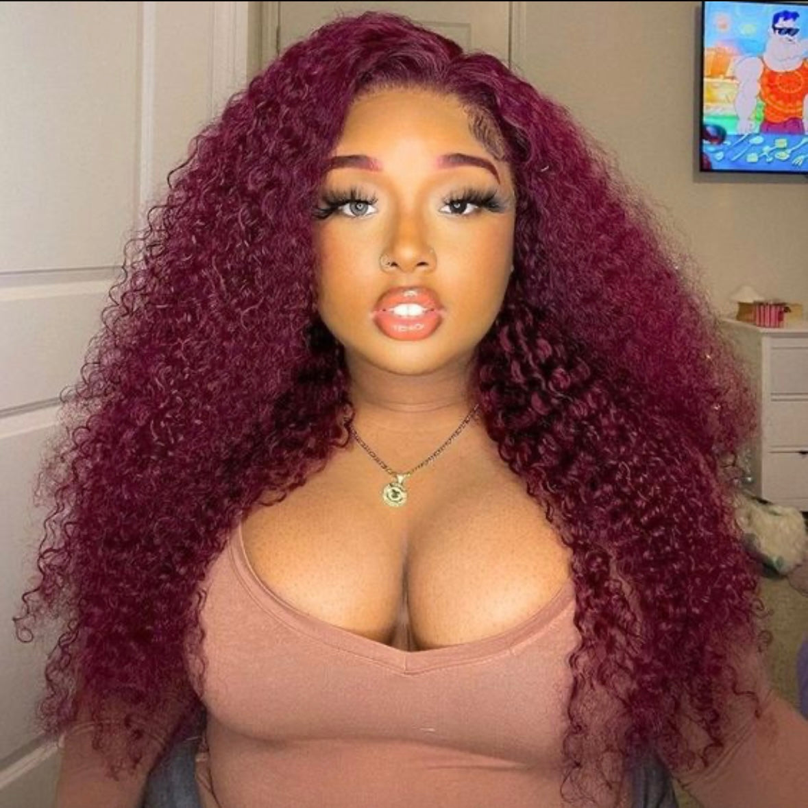 Water Wave 99J Burgundy Color Lace Front Wig | AKISS BEAUTY