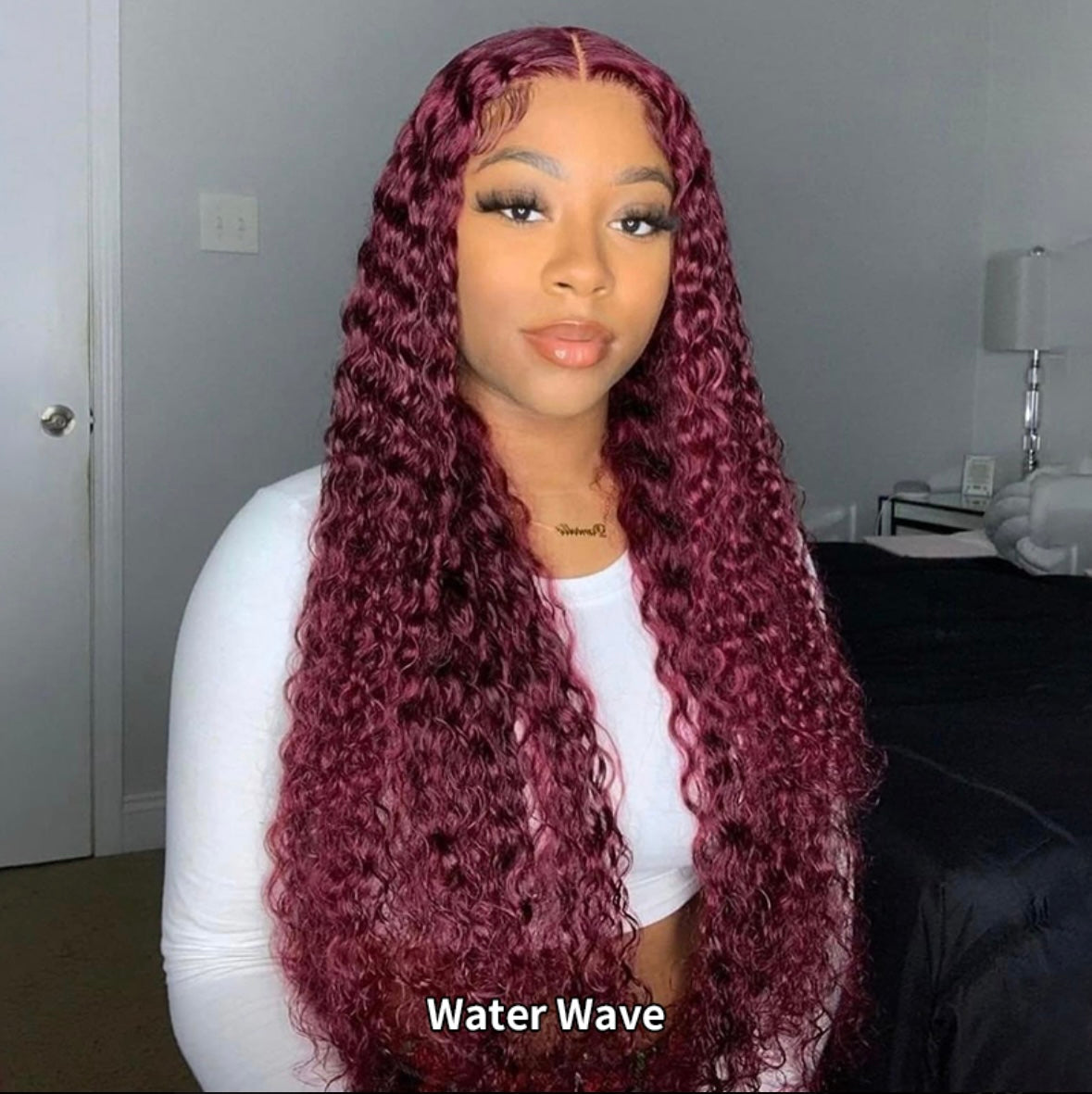 Water Wave 99J Burgundy Color Lace Front Wig | AKISS BEAUTY