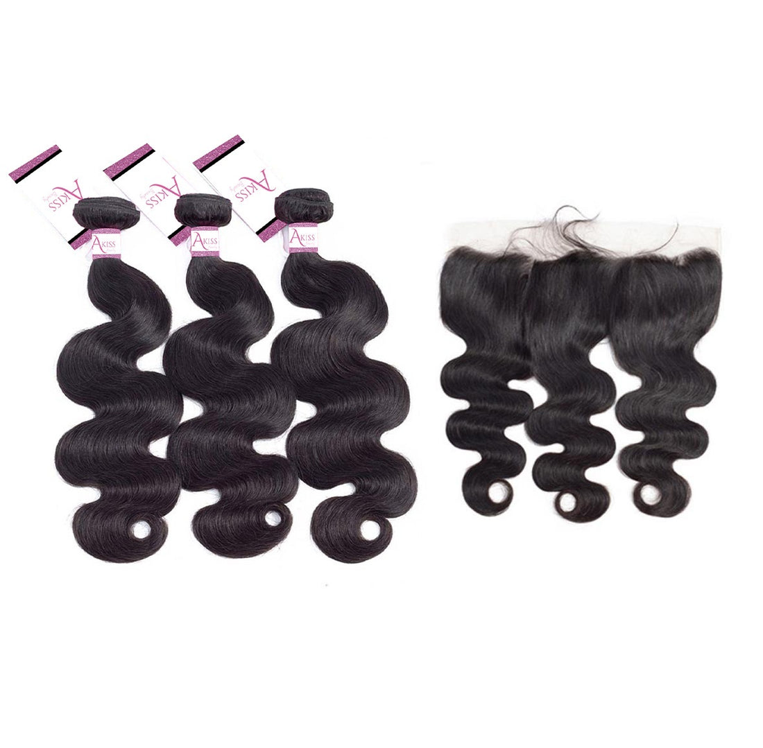 Body Wave Bundles with Frontal – 100% Virgin Human Hair / AKISS BEAUTY