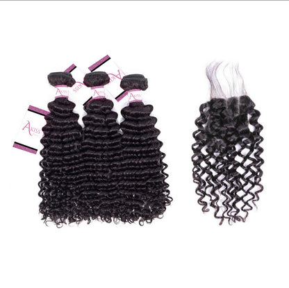 Deep Wave Bundles with Closure – 100% Human Hair