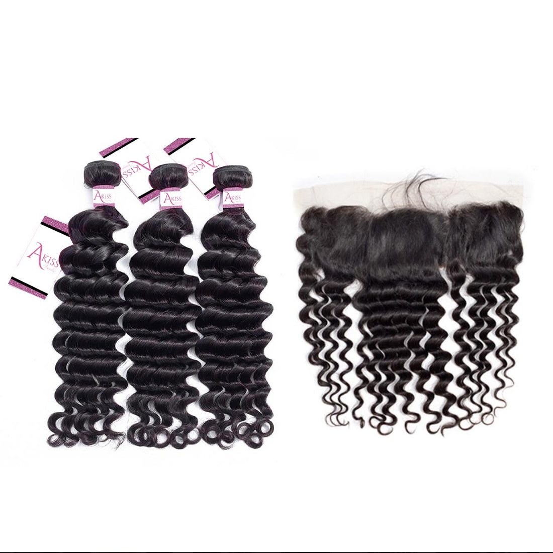 Loose Deep Wave Bundles with Frontal Human Virgin Hair Unprocessed / AKISS BEAUTY