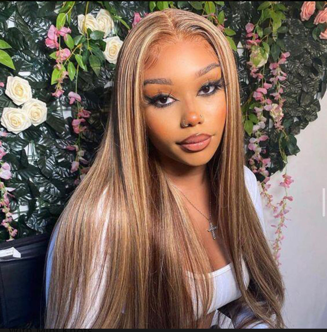 Straight Silky Highlight Brown Hair Wig โ Wear & Go Glue-less, | AKISS BEAUTY