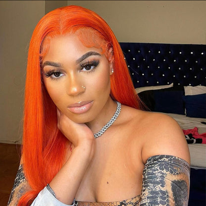 Pumpkin Orange Straight  Lace Front Human Hair Wig | AKISS BEAUTY