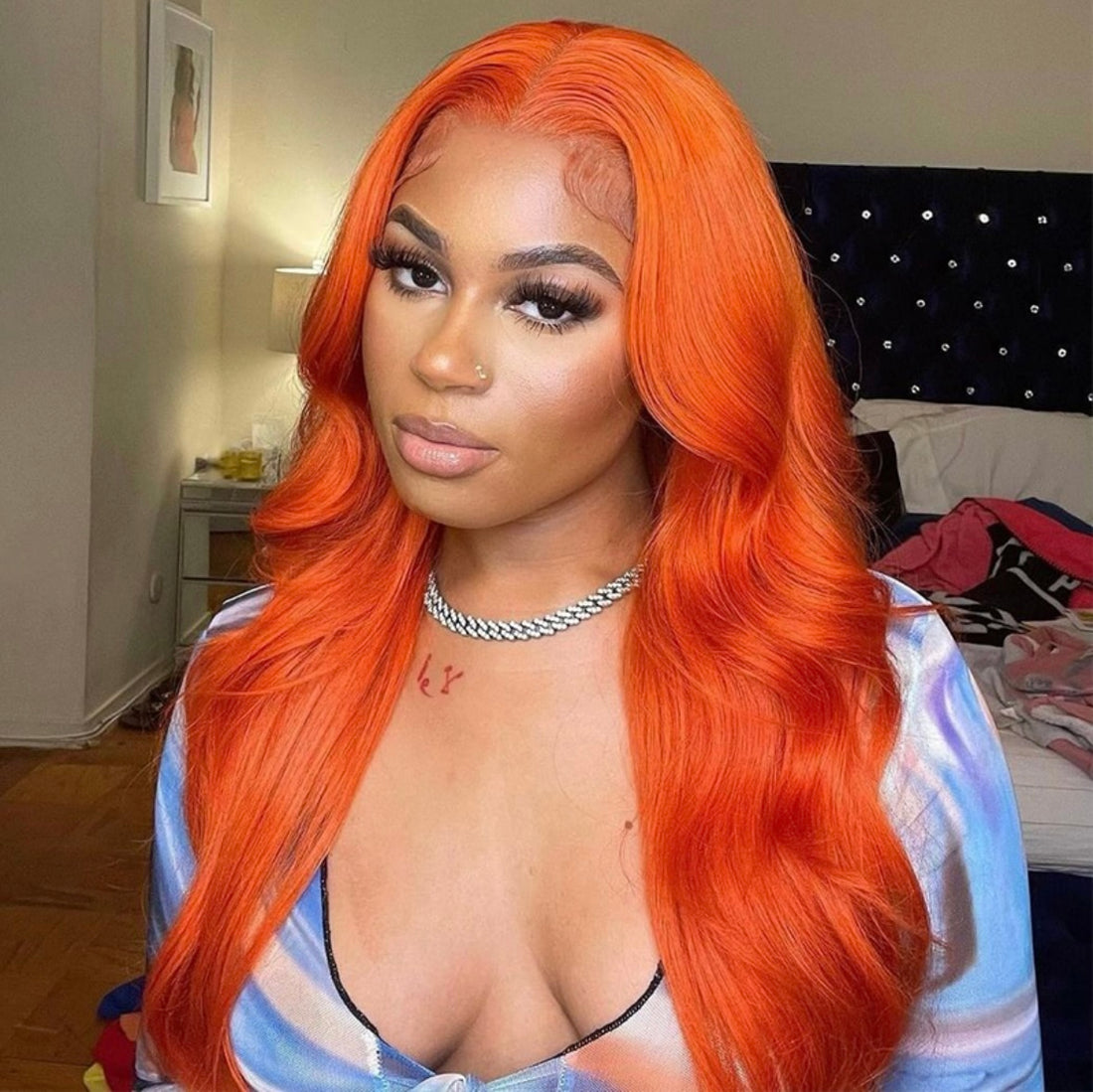Pumpkin Orange Straight  Lace Front Human Hair Wig | AKISS BEAUTY