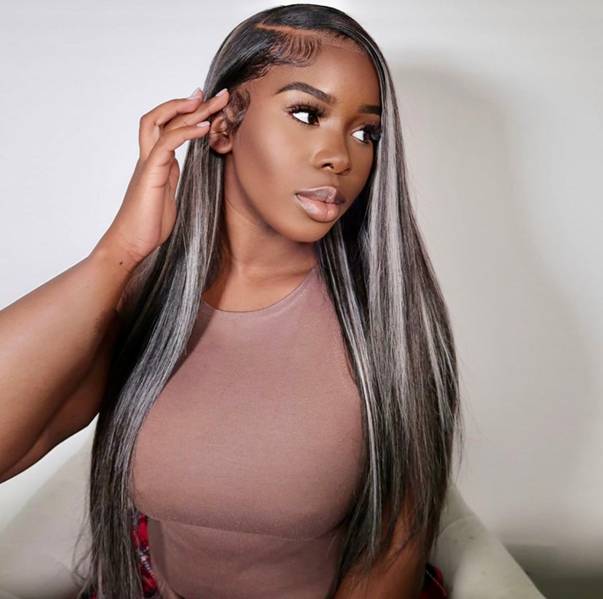 Silver Highlight Straight Mixed Color Lace Front Wig | AKISS BEAUTY