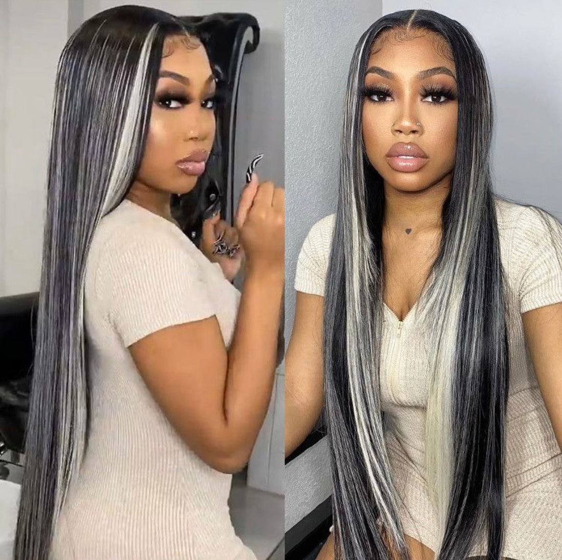 Silver Highlight Straight Mixed Color Lace Front Wig | AKISS BEAUTY