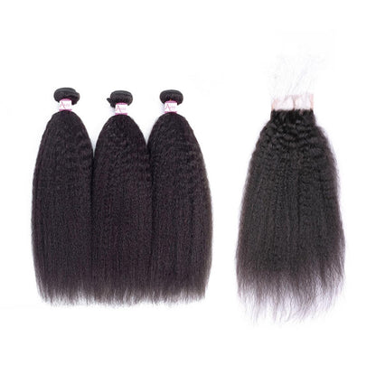 Kinky Straight Bundles with Closure – 100% Human Hair
