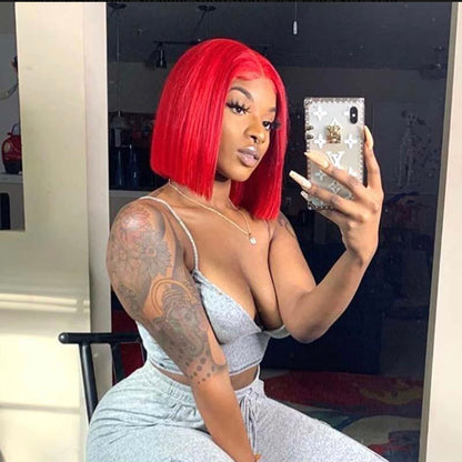 Cherry Red Straight Short Bob Lace Wig | AKISS BEAUTY