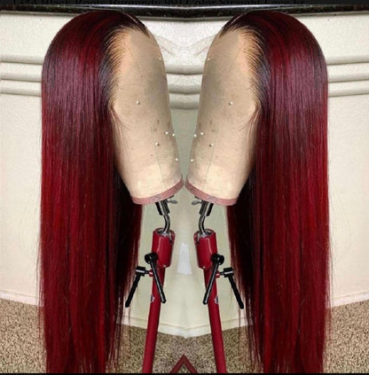 Straight Burgundy 99J Black Roots Lace Front Wig | AKISS BEAUTY