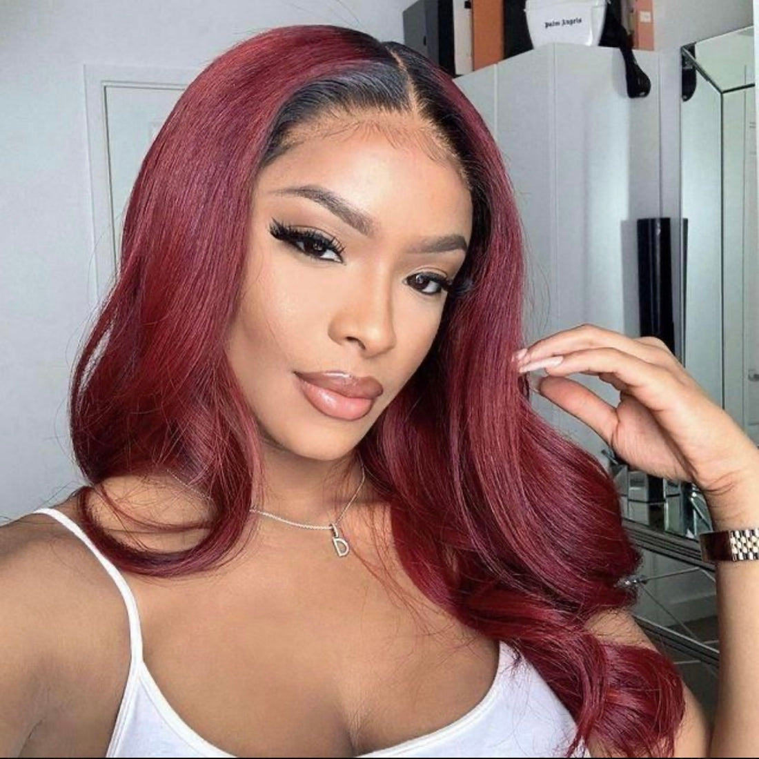 Straight Burgundy 99J Black Roots Lace Front Wig | AKISS BEAUTY